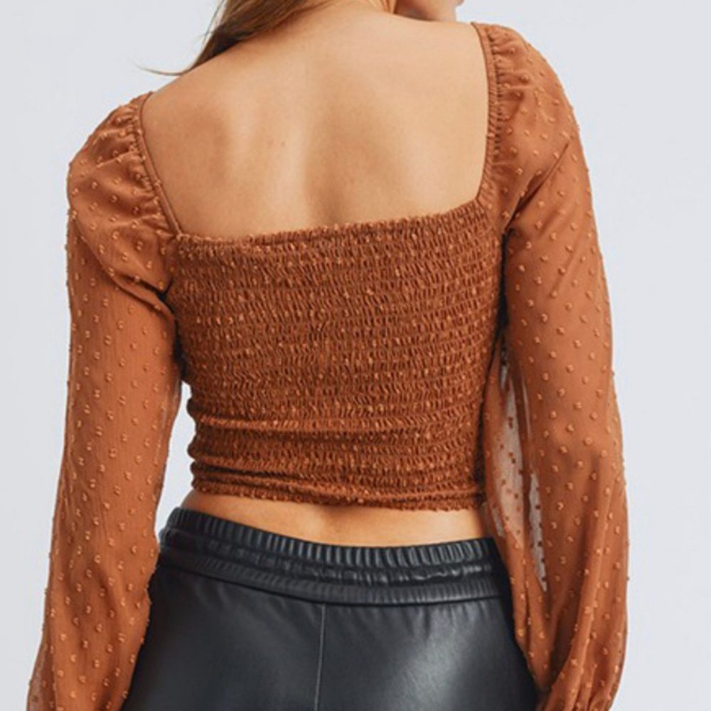 Ruffled Bell Sleeve Top Brown - Picture 4 of 4